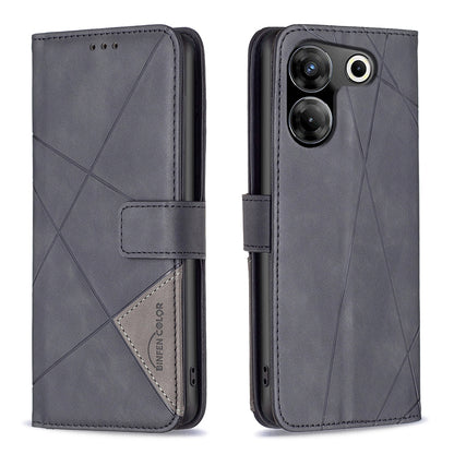 Tecno Camon 20 Pro 5G Rhombus Texture Leather Phone Case with Magnetic Buckle and Card Holder