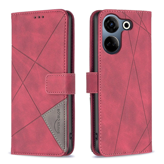 Tecno Camon 20 Rhombus Texture Leather Phone Case with Magnetic Buckle and Card Holder