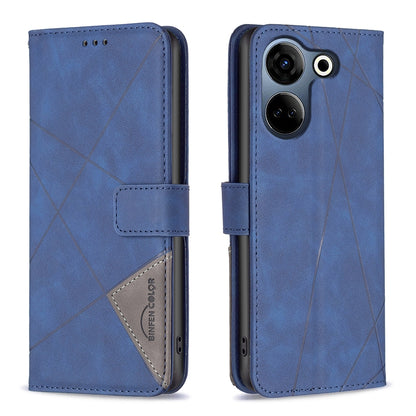 Tecno Camon 20 Rhombus Texture Leather Phone Case with Magnetic Buckle and Card Holder