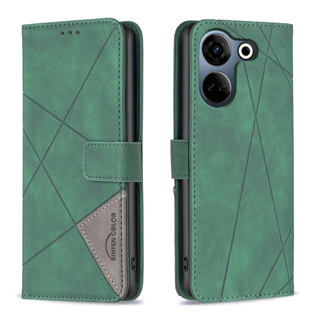 Tecno Camon 20 Rhombus Texture Leather Phone Case with Magnetic Buckle and Card Holder