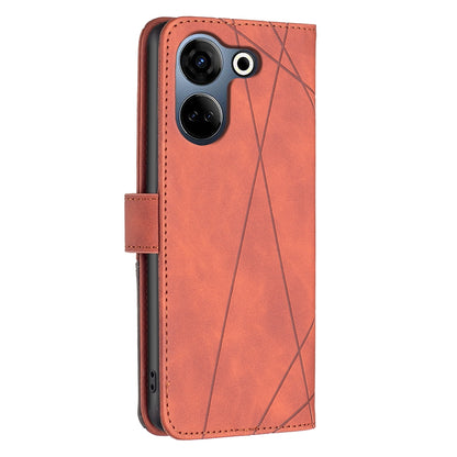 Tecno Camon 20 Rhombus Texture Leather Phone Case with Magnetic Buckle and Card Holder