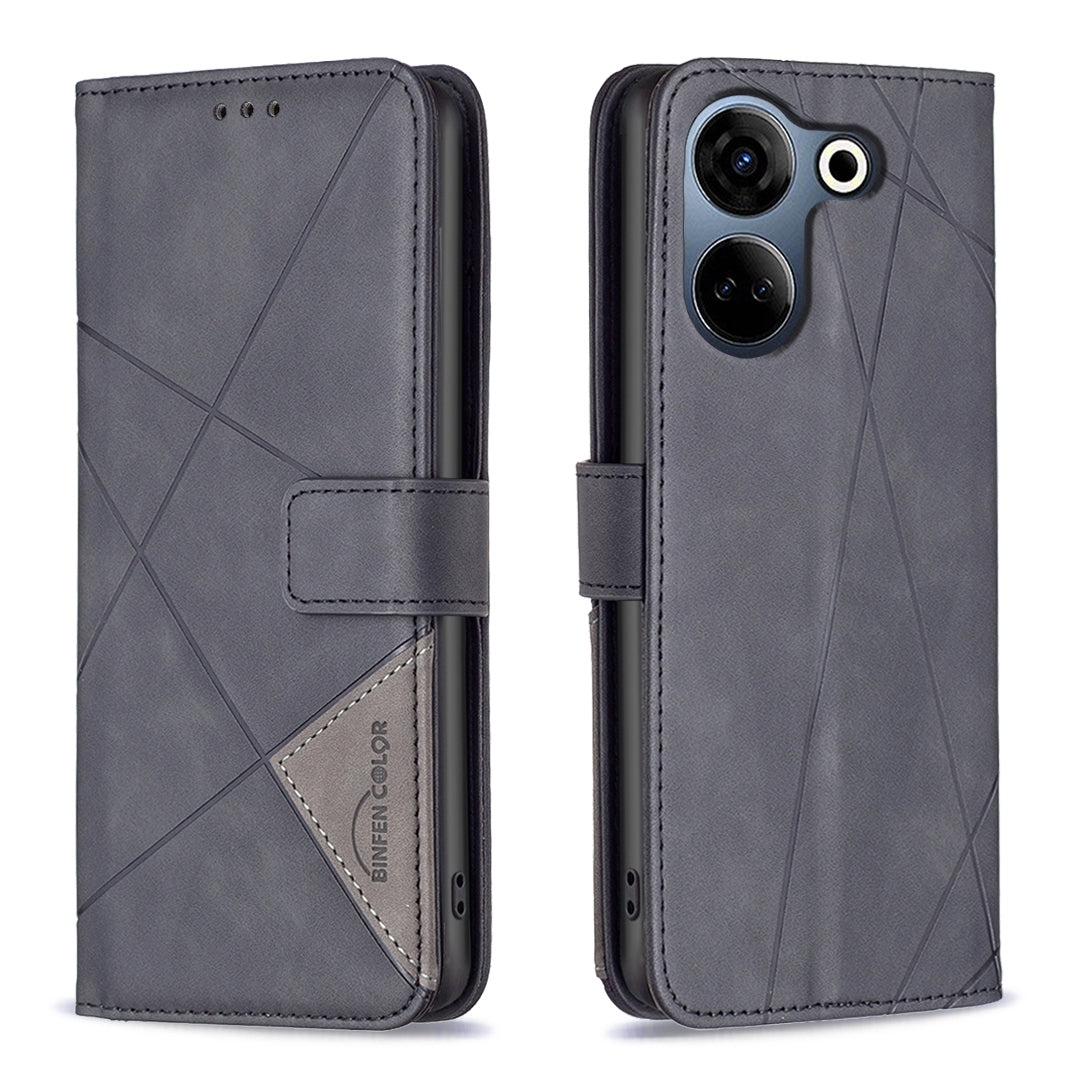 Tecno Camon 20 Rhombus Texture Leather Phone Case with Magnetic Buckle and Card Holder