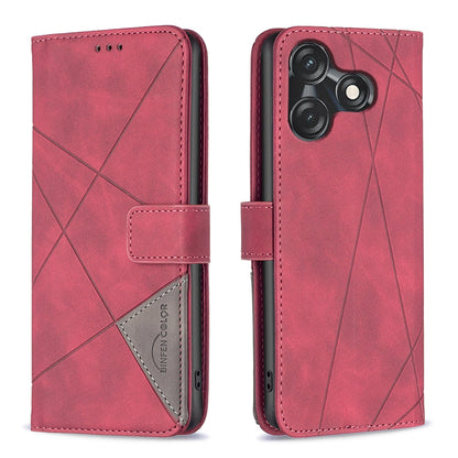 Tecno Spark 10C Rhombus Texture Leather Phone Case with Magnetic Buckle and Card Holder