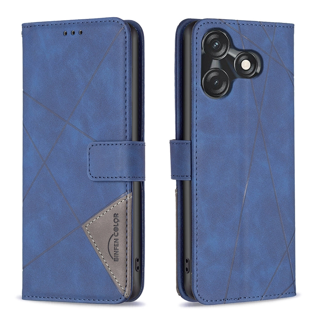 Tecno Spark 10C Rhombus Texture Leather Phone Case with Magnetic Buckle and Card Holder