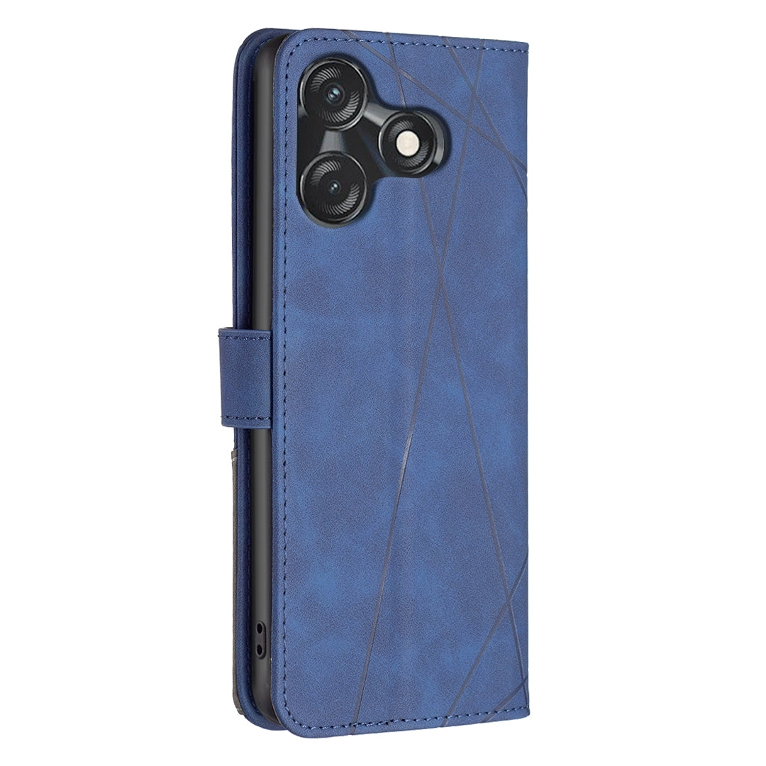 Tecno Spark 10C Rhombus Texture Leather Phone Case with Magnetic Buckle and Card Holder