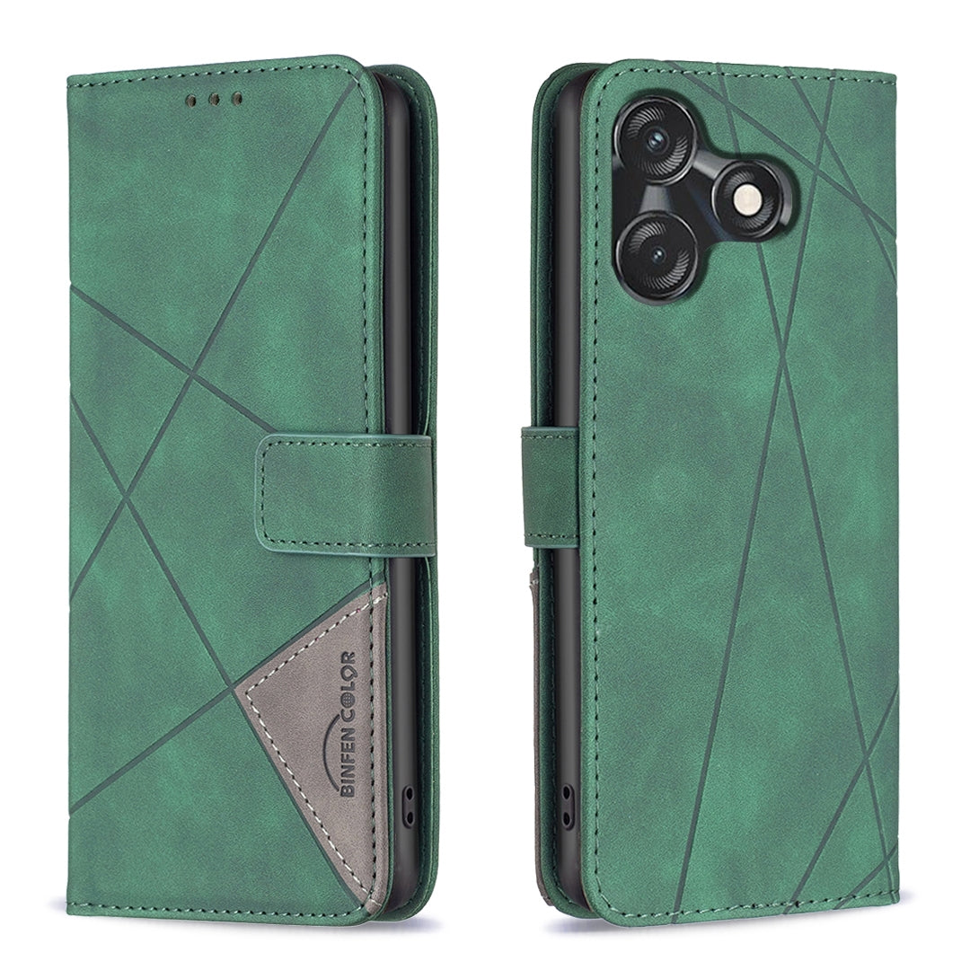 Tecno Spark 10C Rhombus Texture Leather Phone Case with Magnetic Buckle and Card Holder