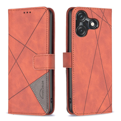 Tecno Spark 10C Rhombus Texture Leather Phone Case with Magnetic Buckle and Card Holder