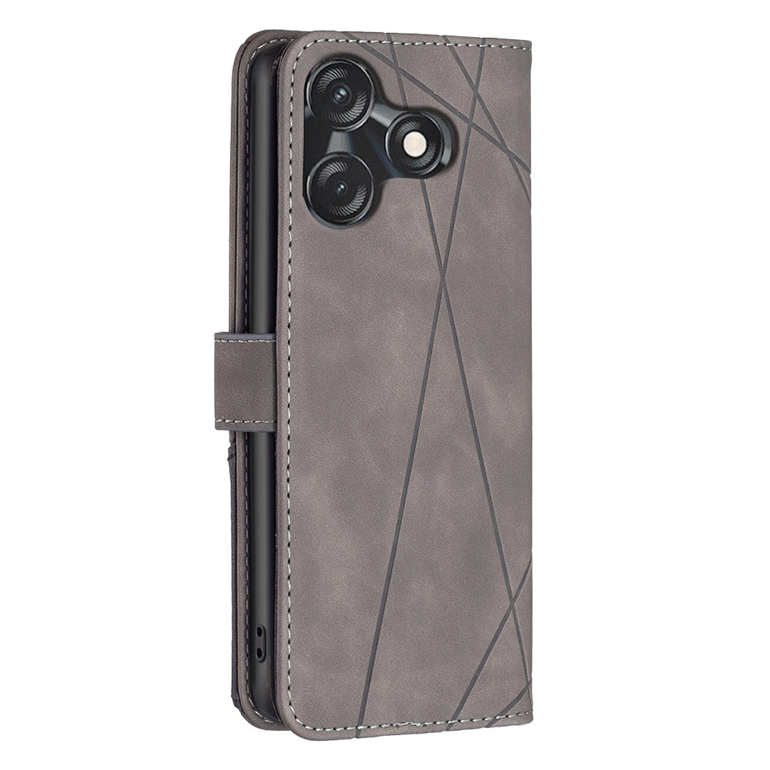 Tecno Spark 10C Rhombus Texture Leather Phone Case with Magnetic Buckle and Card Holder