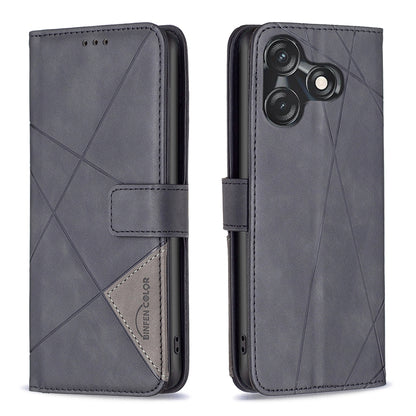 Tecno Spark 10C Rhombus Texture Leather Phone Case with Magnetic Buckle and Card Holder