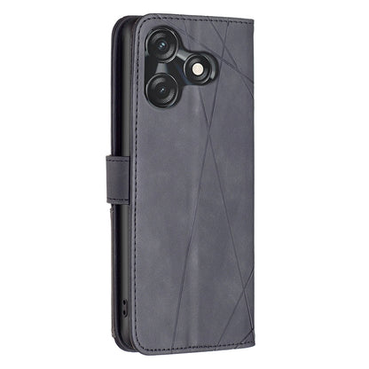 Tecno Spark 10C Rhombus Texture Leather Phone Case with Magnetic Buckle and Card Holder