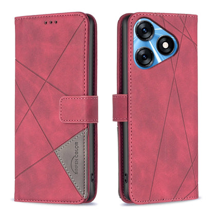 Tecno Spark 10 4G Rhombus Texture Leather Phone Case with Magnetic Buckle and Card Holder