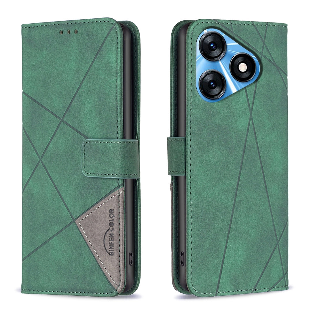 Tecno Spark 10 4G Rhombus Texture Leather Phone Case with Magnetic Buckle and Card Holder