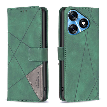 Tecno Spark 10 4G Rhombus Texture Leather Phone Case with Magnetic Buckle and Card Holder