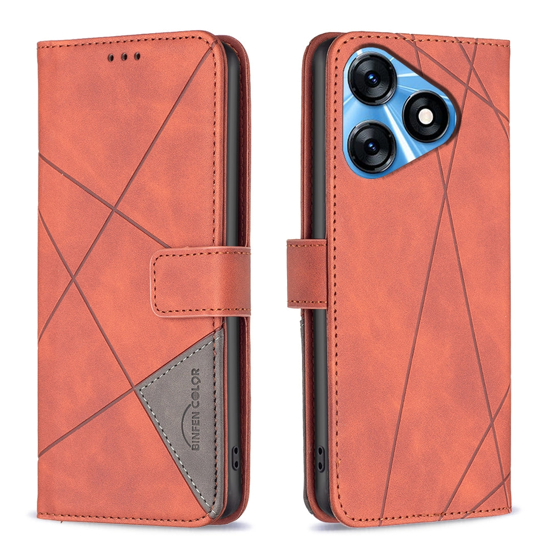 Tecno Spark 10 4G Rhombus Texture Leather Phone Case with Magnetic Buckle and Card Holder