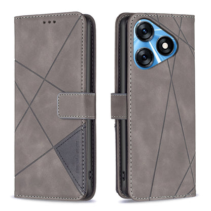 Tecno Spark 10 4G Rhombus Texture Leather Phone Case with Magnetic Buckle and Card Holder