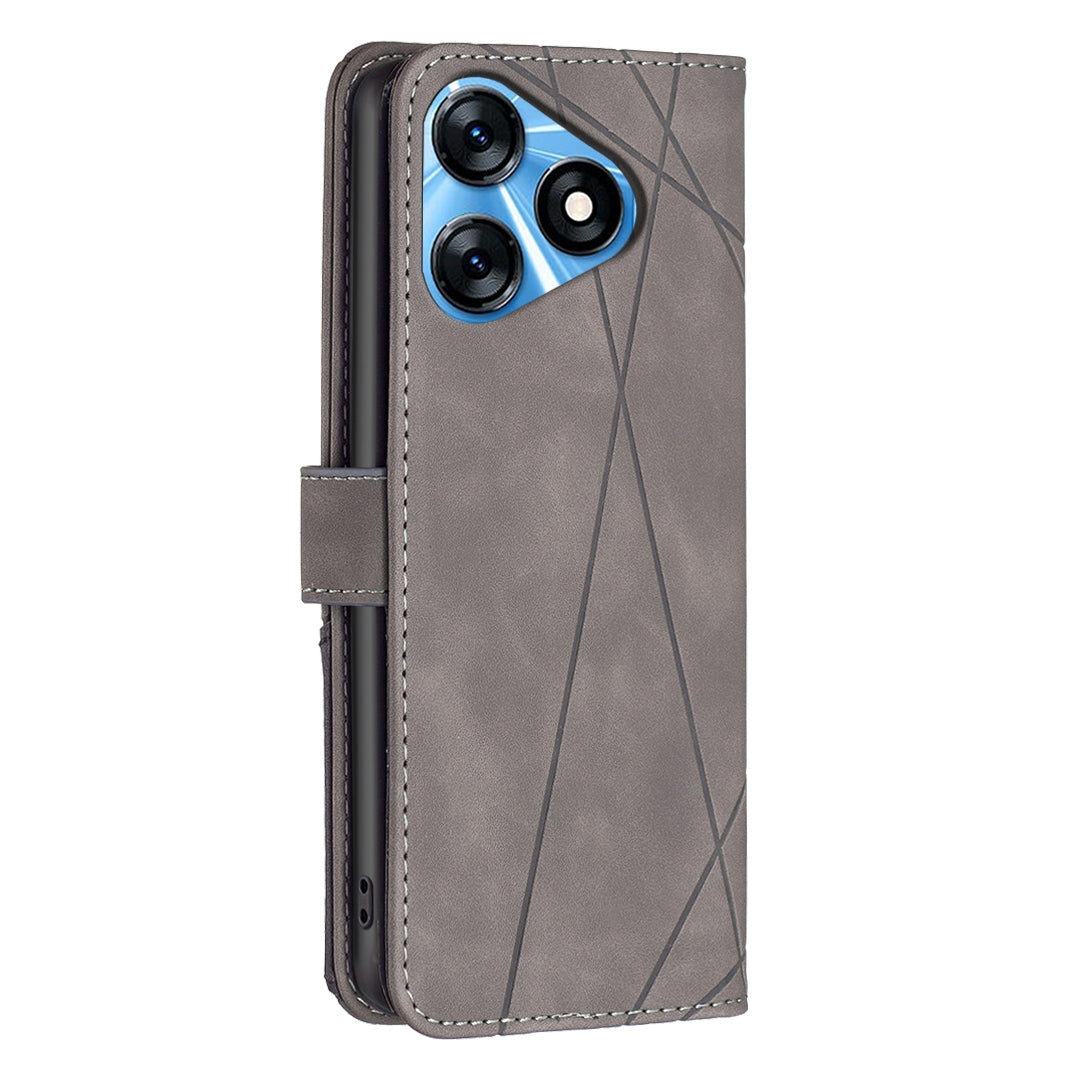 Tecno Spark 10 4G Rhombus Texture Leather Phone Case with Magnetic Buckle and Card Holder