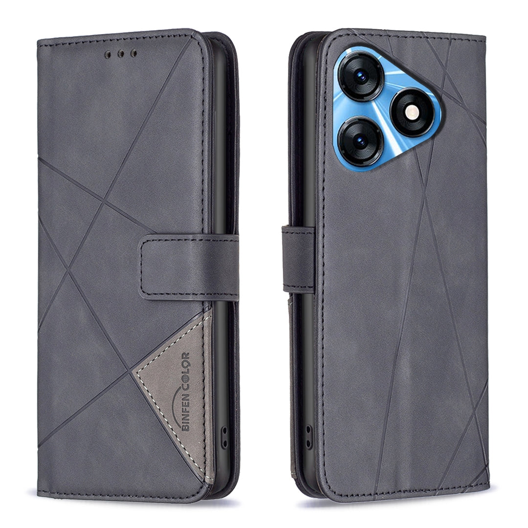 Tecno Spark 10 4G Rhombus Texture Leather Phone Case with Magnetic Buckle and Card Holder