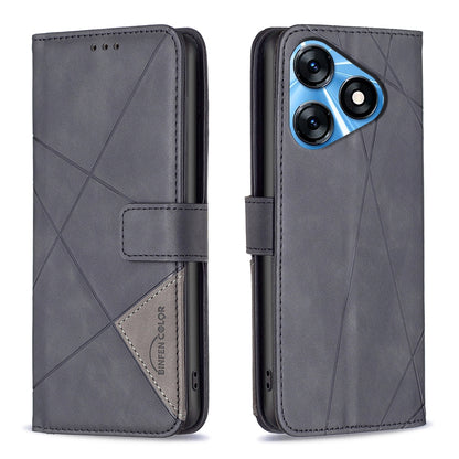 Tecno Spark 10 4G Rhombus Texture Leather Phone Case with Magnetic Buckle and Card Holder