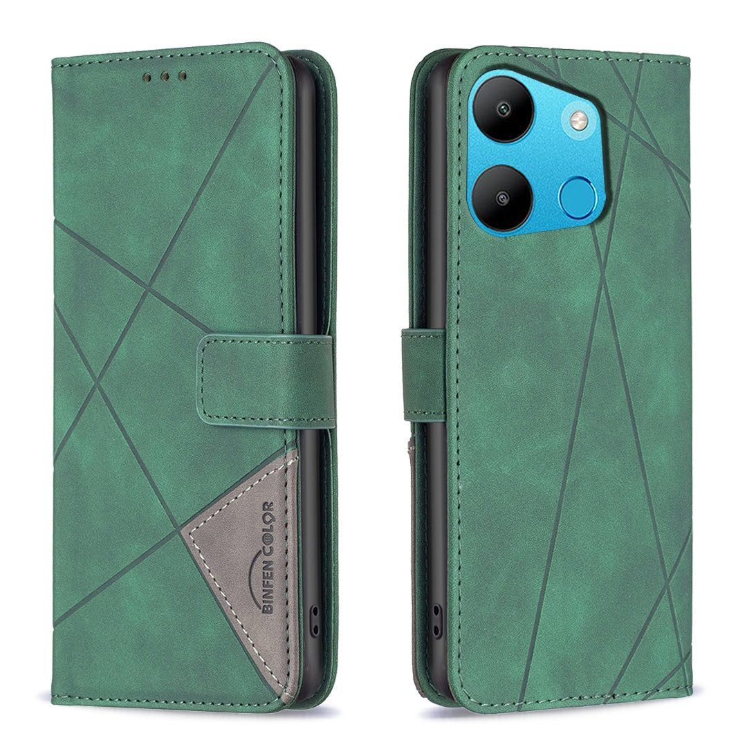 Tecno Spark Go 2023 Rhombus Texture Leather Phone Case with Magnetic Buckle and Card Holder