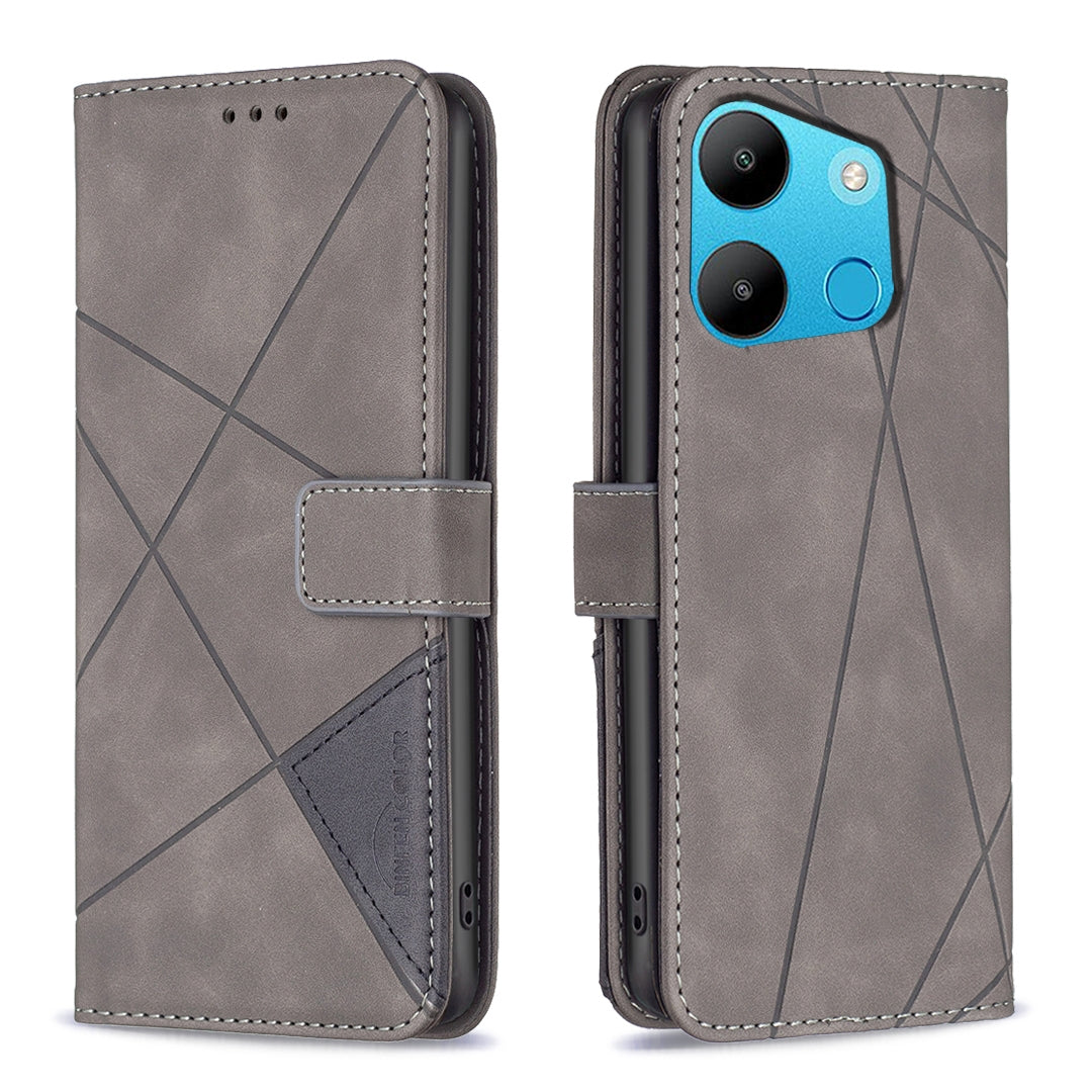 Tecno Spark Go 2023 Rhombus Texture Leather Phone Case with Magnetic Buckle and Card Holder