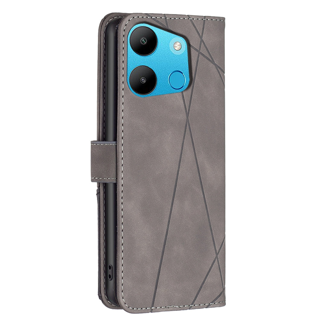 Tecno Spark Go 2023 Rhombus Texture Leather Phone Case with Magnetic Buckle and Card Holder