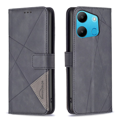 Tecno Spark Go 2023 Rhombus Texture Leather Phone Case with Magnetic Buckle and Card Holder