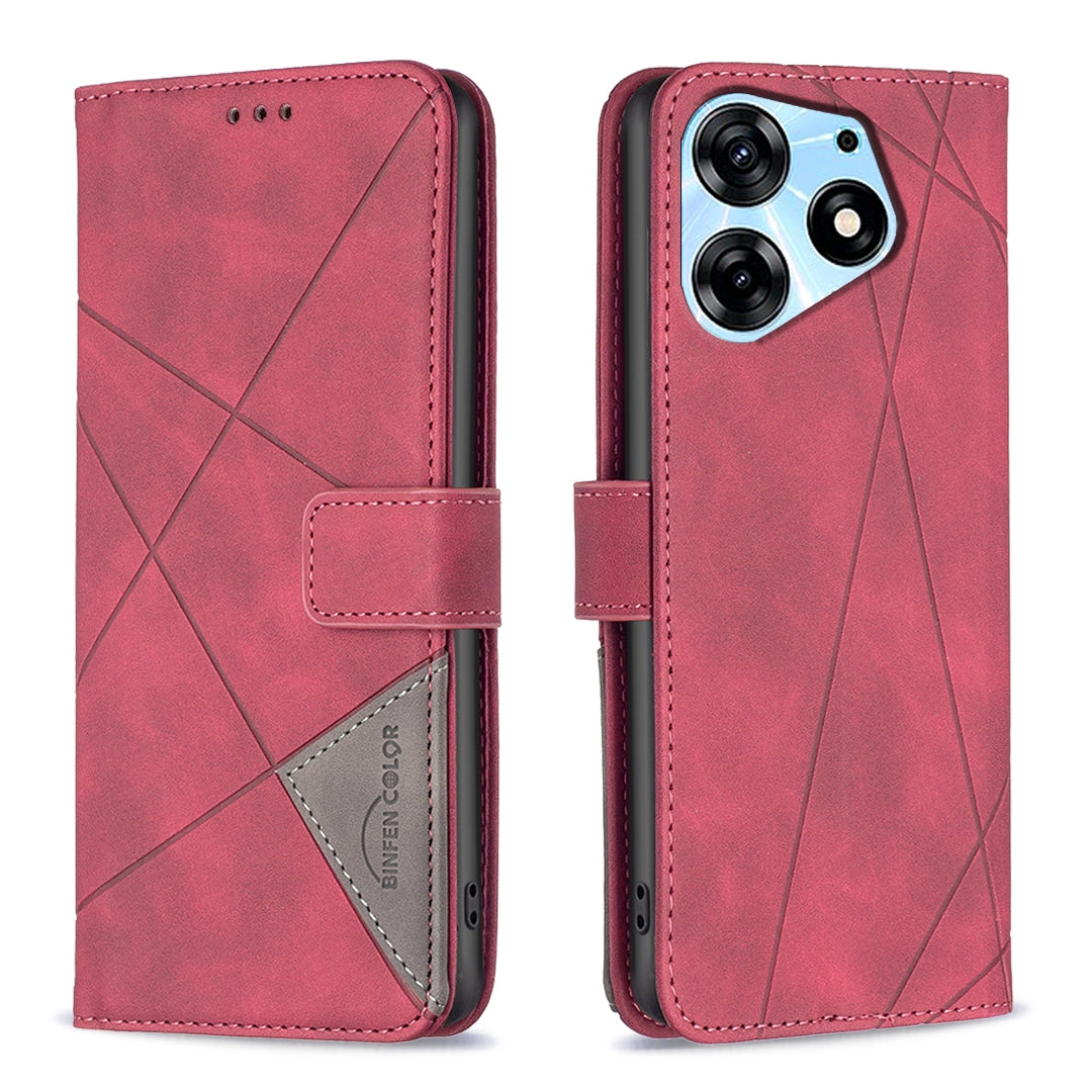 Tecno Spark 10 Pro Rhombus Texture Leather Phone Case with Magnetic Buckle and Card Holder