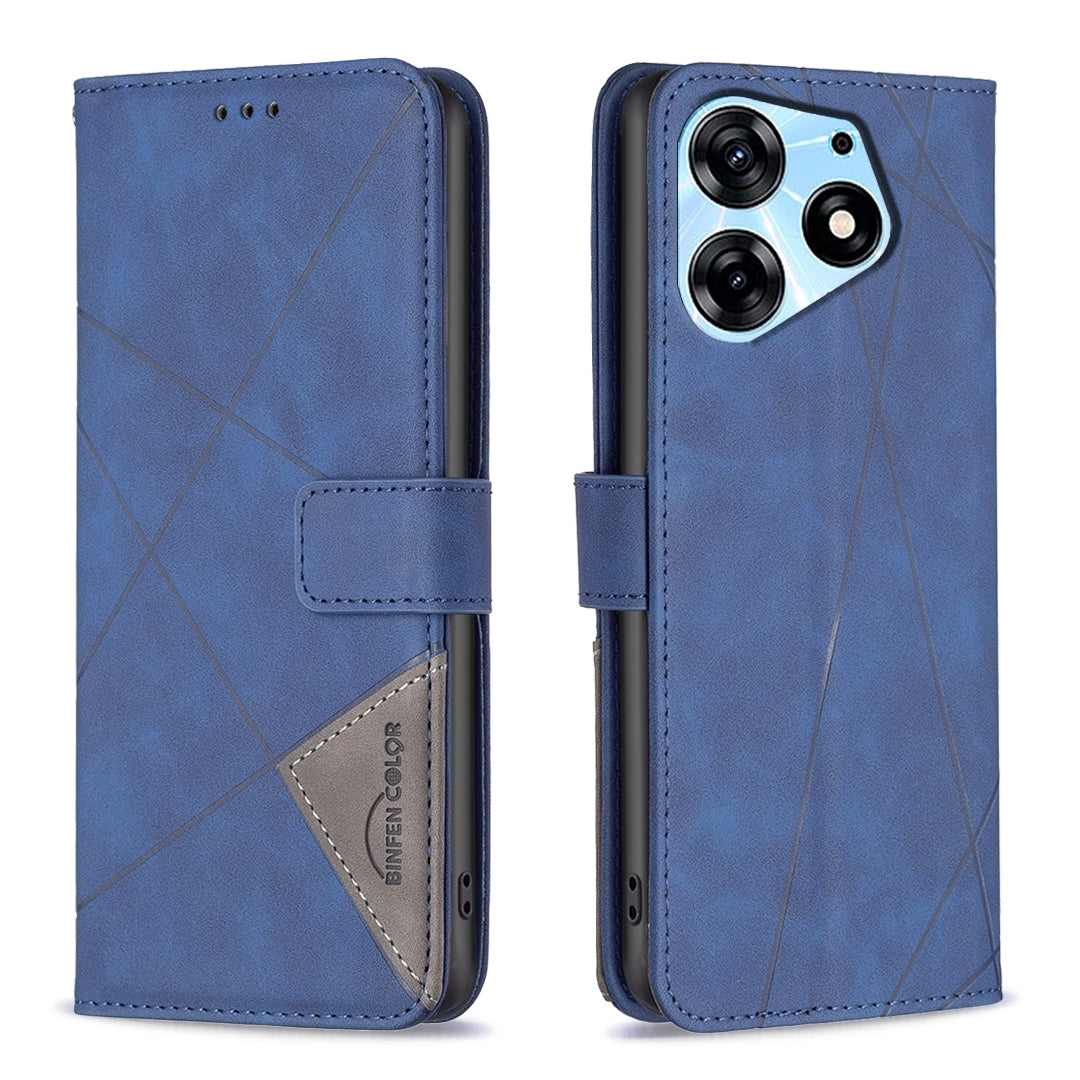 Tecno Spark 10 Pro Rhombus Texture Leather Phone Case with Magnetic Buckle and Card Holder