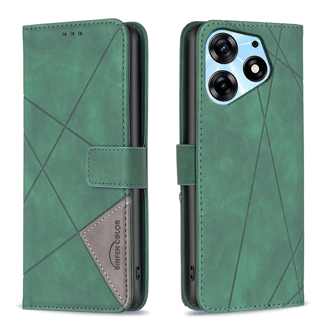 Tecno Spark 10 Pro Rhombus Texture Leather Phone Case with Magnetic Buckle and Card Holder