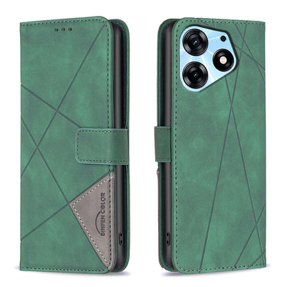 Tecno Spark 10 Pro Rhombus Texture Leather Phone Case with Magnetic Buckle and Card Holder