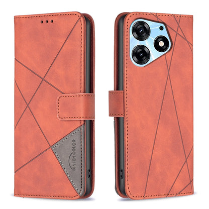 Tecno Spark 10 Pro Rhombus Texture Leather Phone Case with Magnetic Buckle and Card Holder