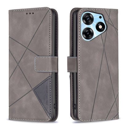 Tecno Spark 10 Pro Rhombus Texture Leather Phone Case with Magnetic Buckle and Card Holder