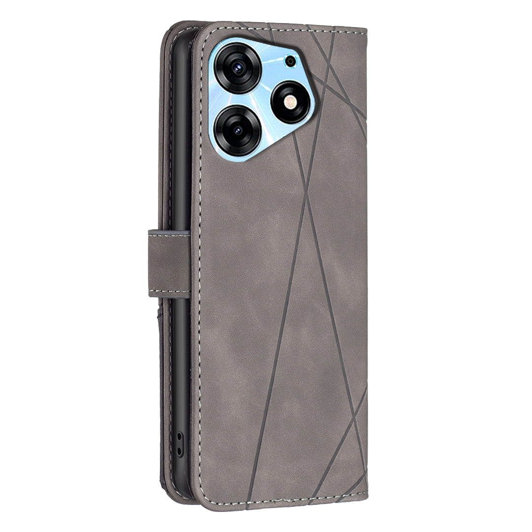 Tecno Spark 10 Pro Rhombus Texture Leather Phone Case with Magnetic Buckle and Card Holder