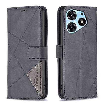 Tecno Spark 10 Pro Rhombus Texture Leather Phone Case with Magnetic Buckle and Card Holder