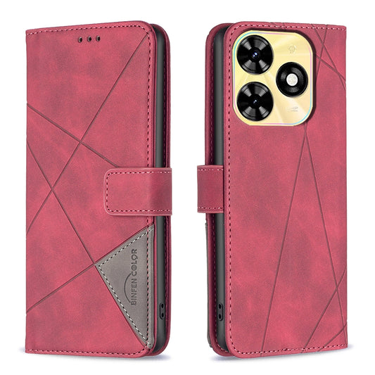 Tecno Spark 20 Rhombus Texture Leather Phone Case with Magnetic Buckle and Card Holder