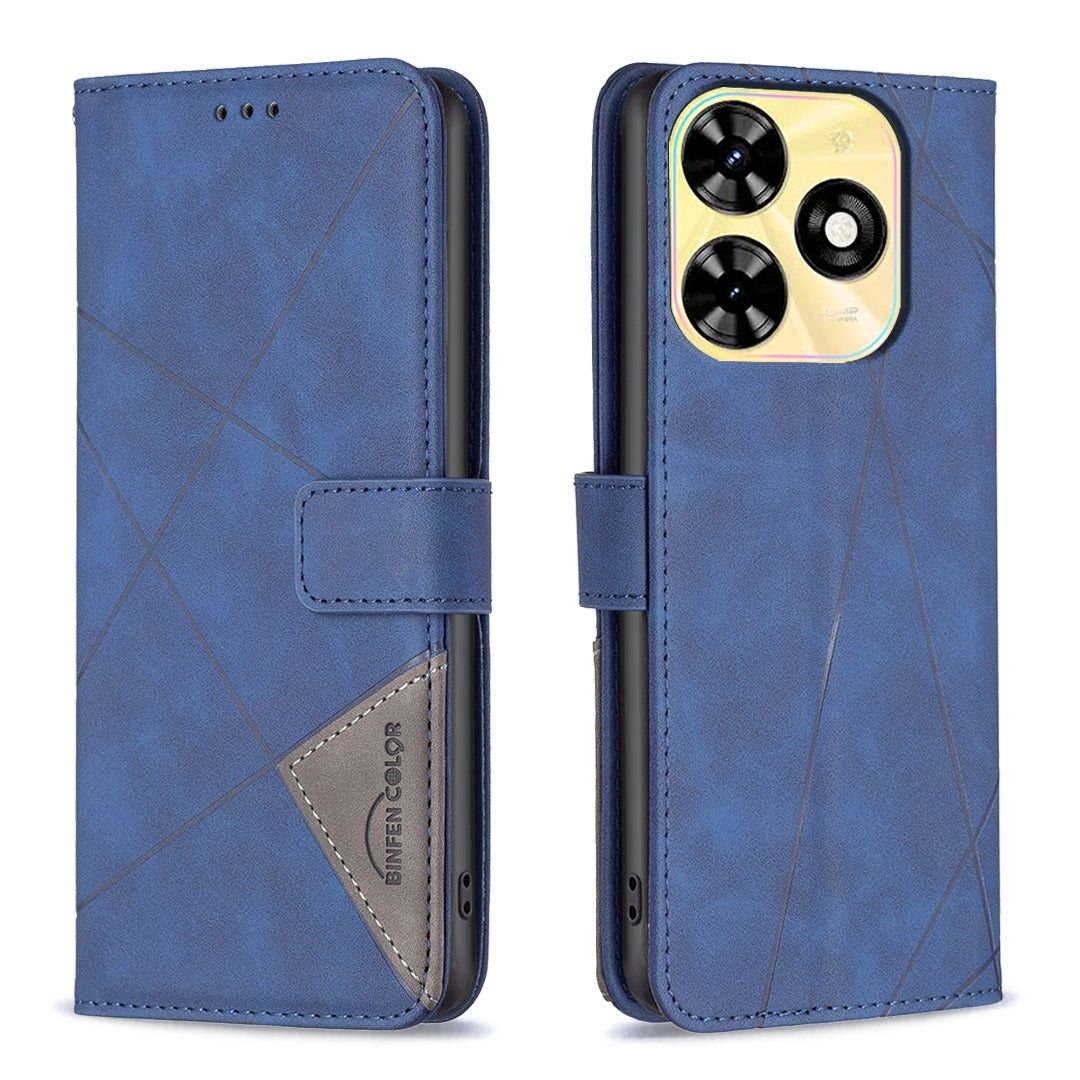 Tecno Spark 20 Rhombus Texture Leather Phone Case with Magnetic Buckle and Card Holder