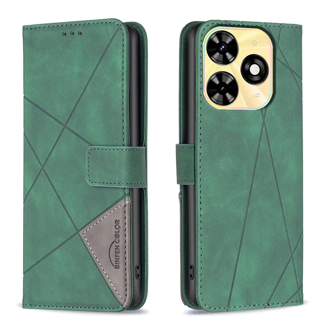 Tecno Spark 20 Rhombus Texture Leather Phone Case with Magnetic Buckle and Card Holder