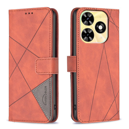 Tecno Spark 20 Rhombus Texture Leather Phone Case with Magnetic Buckle and Card Holder