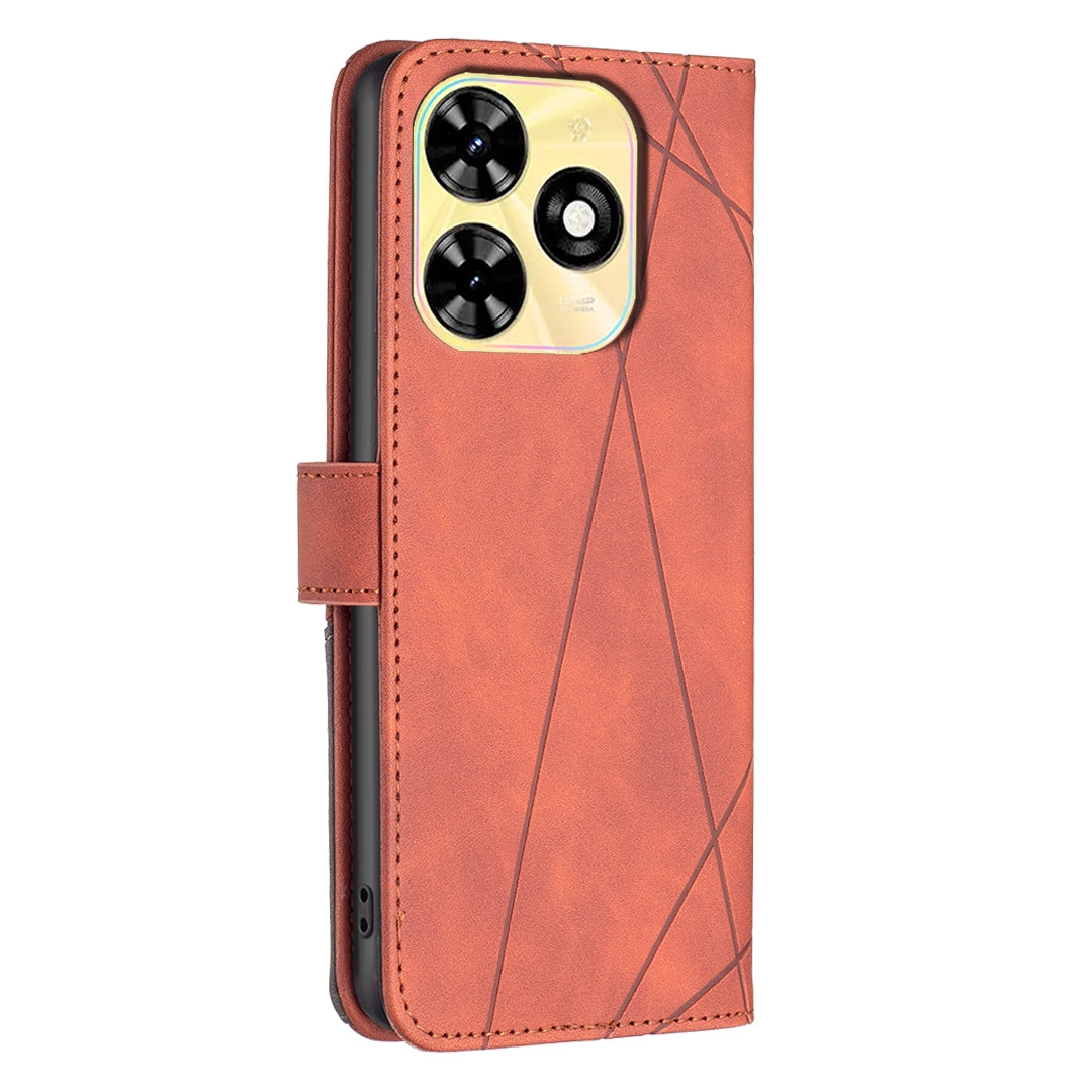 Tecno Spark 20 Rhombus Texture Leather Phone Case with Magnetic Buckle and Card Holder