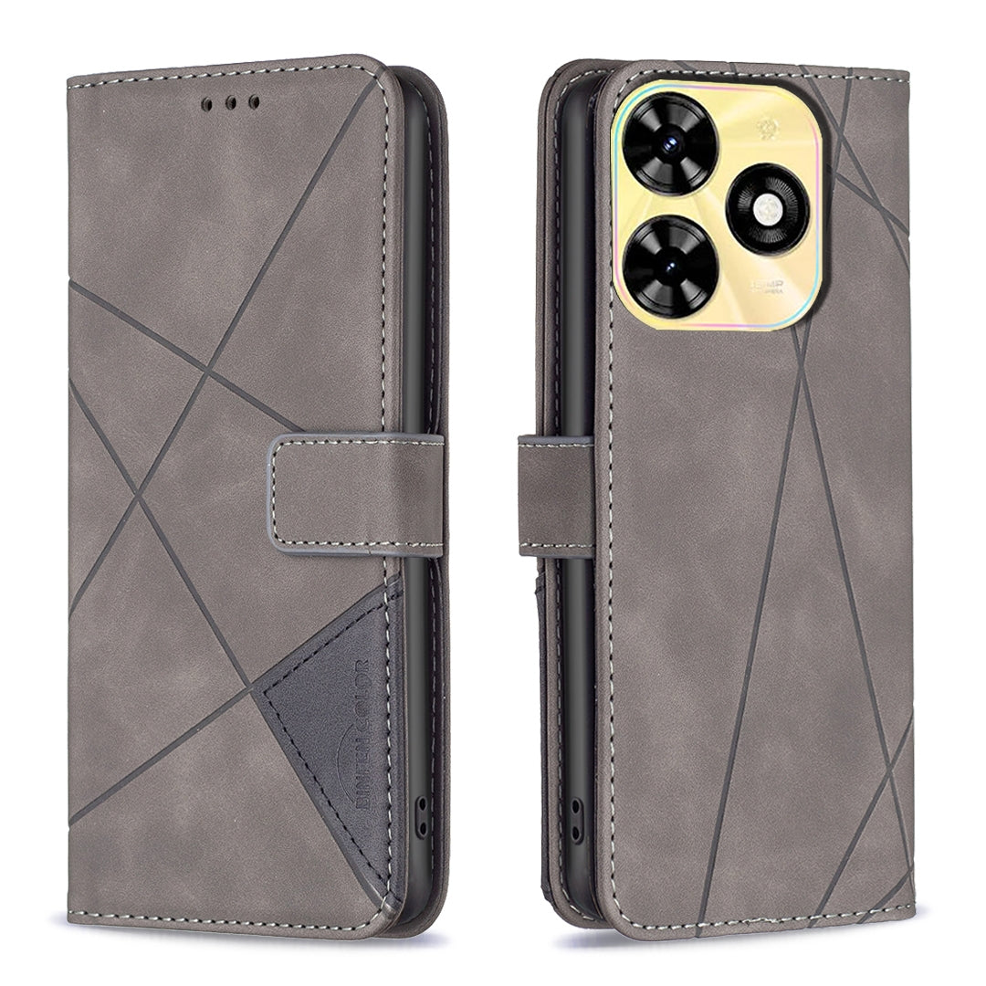 Tecno Spark 20 Rhombus Texture Leather Phone Case with Magnetic Buckle and Card Holder