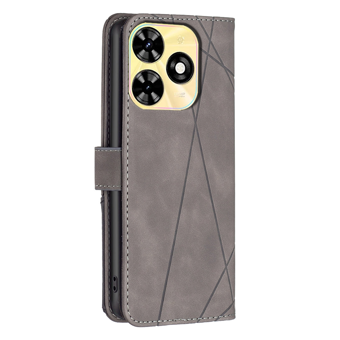 Tecno Spark 20 Rhombus Texture Leather Phone Case with Magnetic Buckle and Card Holder