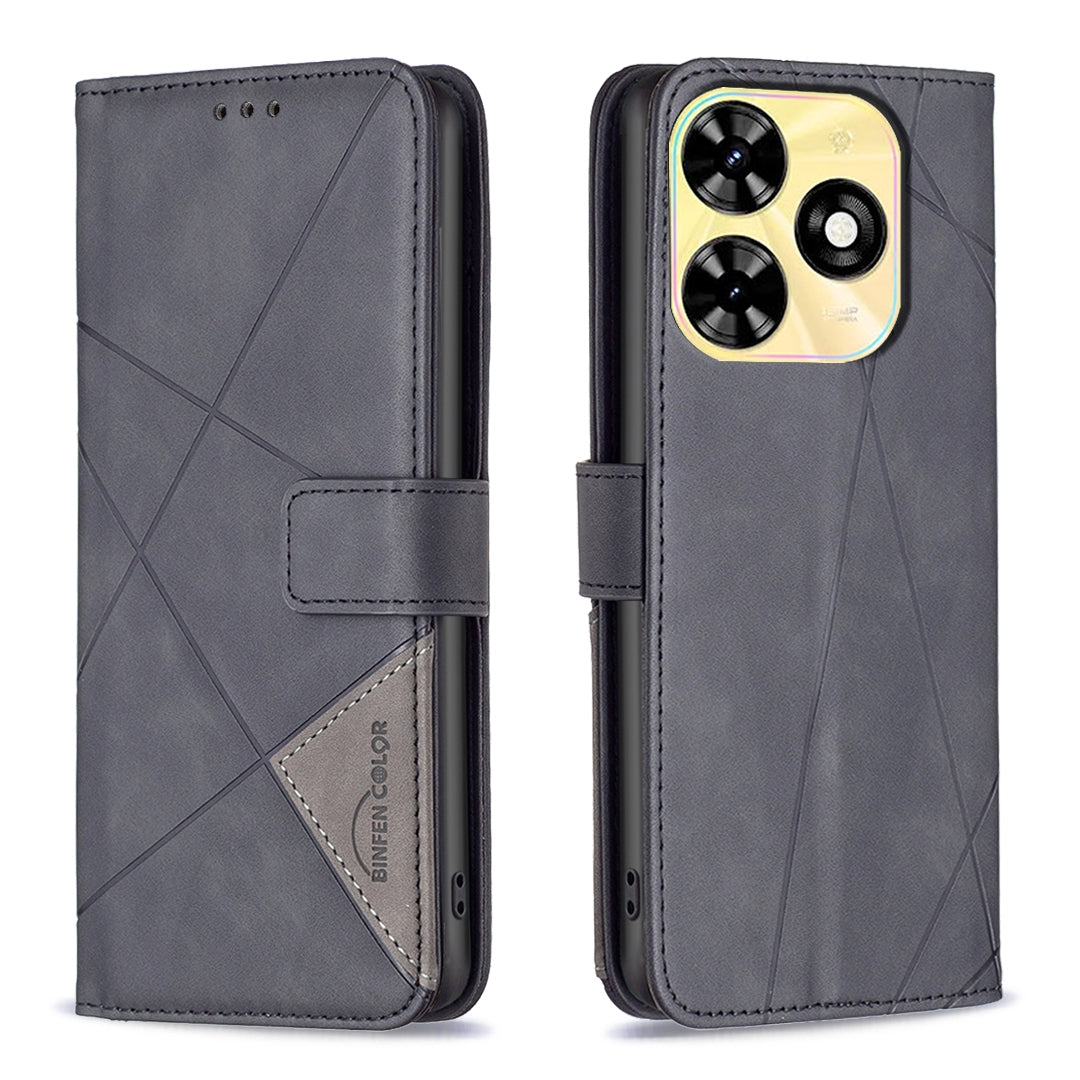 Tecno Spark 20 Rhombus Texture Leather Phone Case with Magnetic Buckle and Card Holder