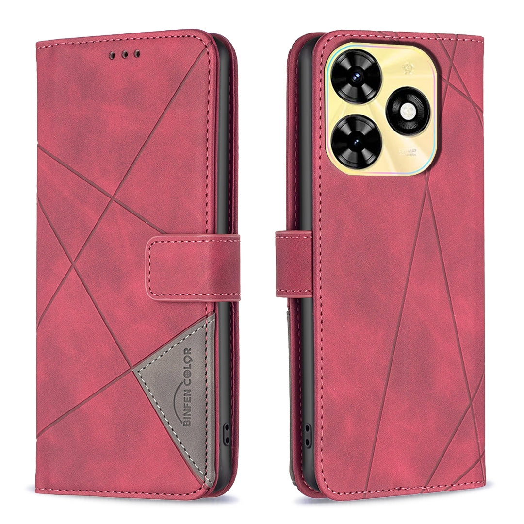 Tecno Spark 20C Rhombus Texture Leather Phone Case with Magnetic Buckle and Card Holder