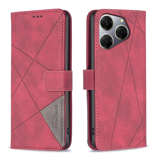 Tecno Spark 20 Pro Rhombus Texture Leather Phone Case with Magnetic Buckle and Card Holder