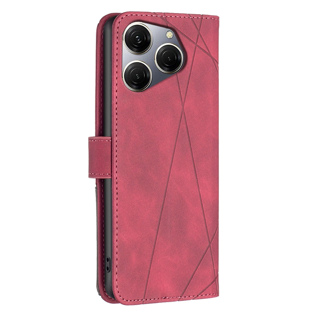 Tecno Spark 20 Pro Rhombus Texture Leather Phone Case with Magnetic Buckle and Card Holder