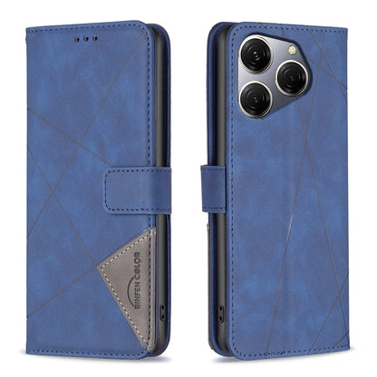 Tecno Spark 20 Pro Rhombus Texture Leather Phone Case with Magnetic Buckle and Card Holder