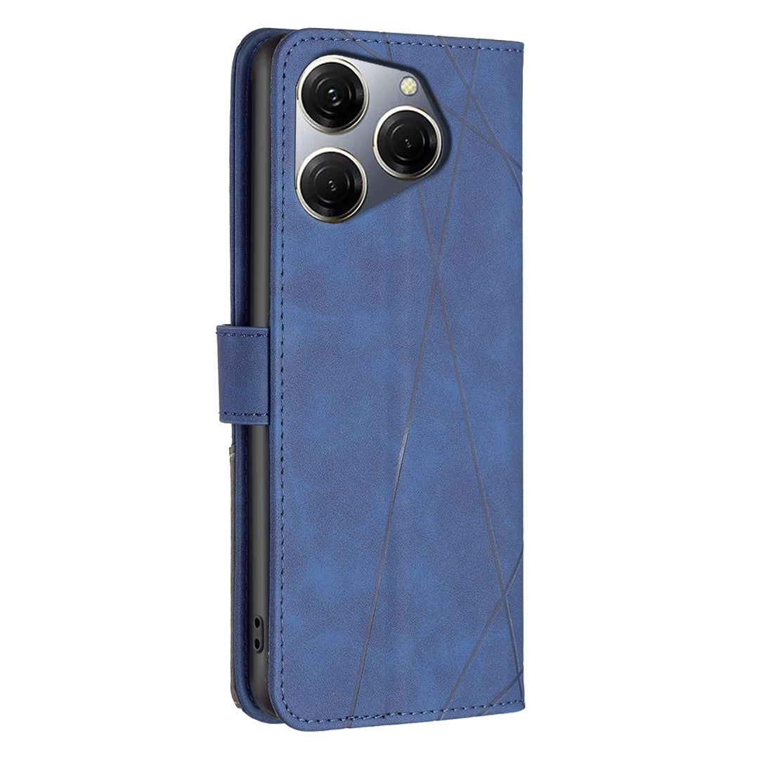 Tecno Spark 20 Pro Rhombus Texture Leather Phone Case with Magnetic Buckle and Card Holder