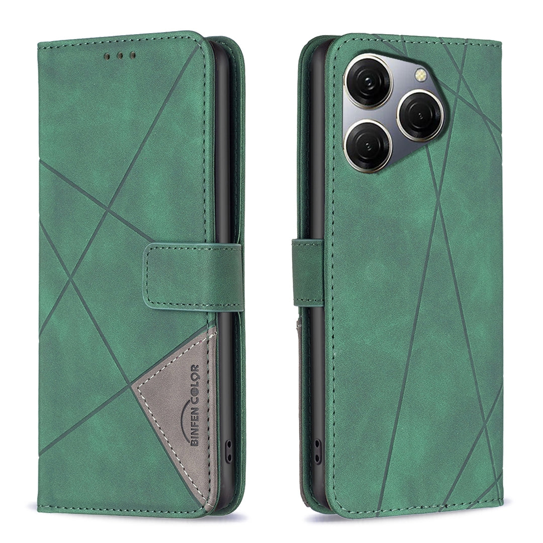 Tecno Spark 20 Pro Rhombus Texture Leather Phone Case with Magnetic Buckle and Card Holder