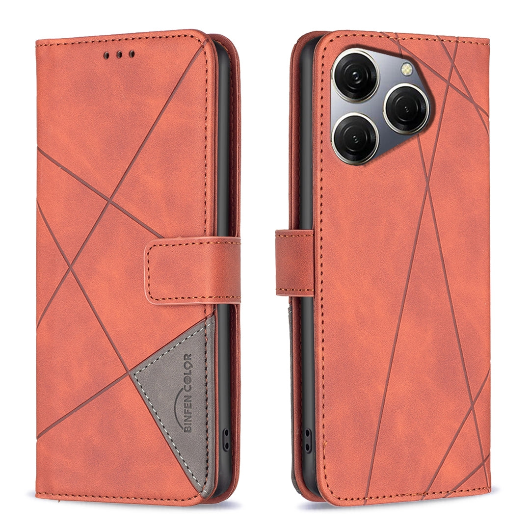 Tecno Spark 20 Pro Rhombus Texture Leather Phone Case with Magnetic Buckle and Card Holder