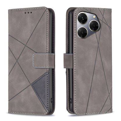 Tecno Spark 20 Pro Rhombus Texture Leather Phone Case with Magnetic Buckle and Card Holder